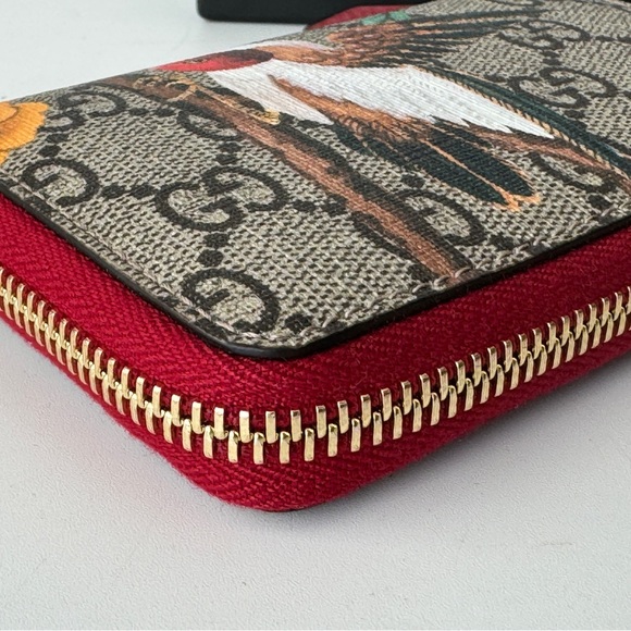 Gucci GG Supreme Tian Print Zip Around Card Case Wallet Beige Multicolor Red - Picture 4 of 10